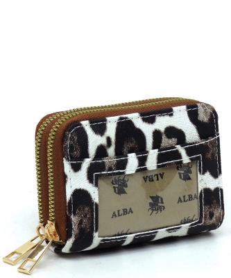 Saffiano Accordion Card Holder Double Zip Wallet SA014 SNOW LEOPARD